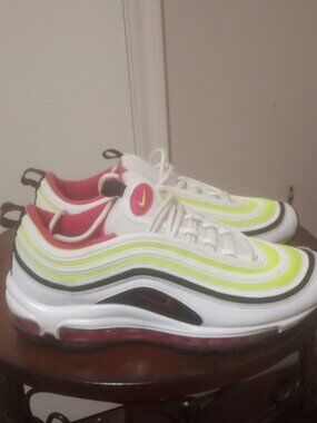 Nike Air Max 97 White Rush Pink Volt Shoes CJ9978-100 Youth Sz 7Y Women Sz 8.5